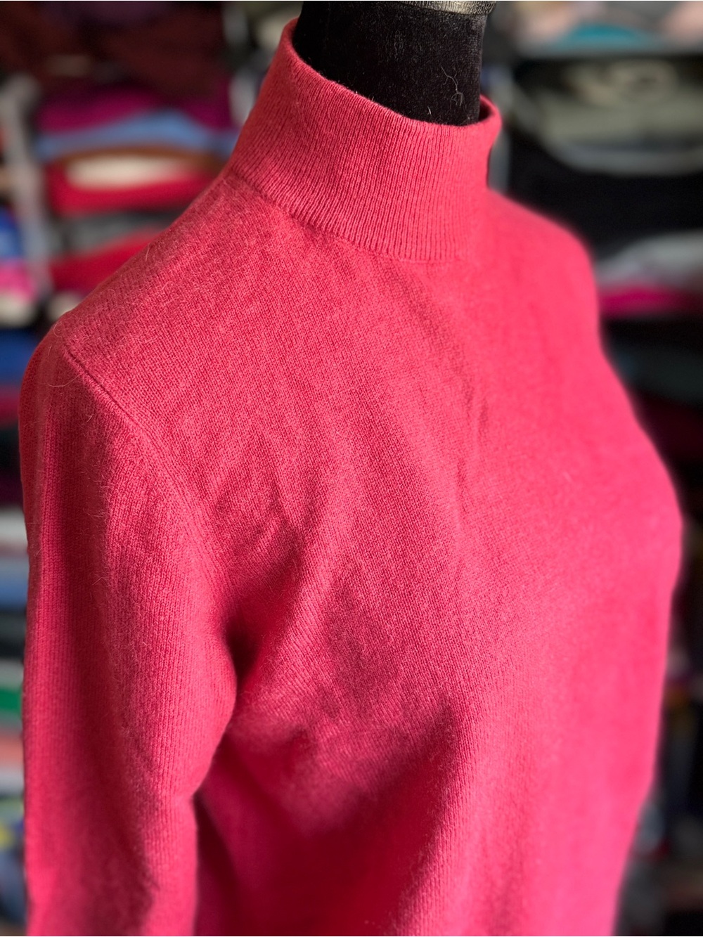 Women’s Tomato/Pink Red Cashmere Mock-Neck Sweater